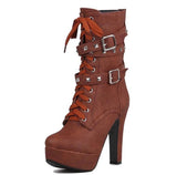 Lady Tan Brown Studded Lace-up Round Toe Women's Ankle Boots - Fashion Genie Boutique