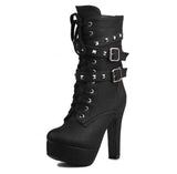 Lady Tan Black Studded Lace-up Round Toe Women's Ankle Boots - Fashion Genie Boutique