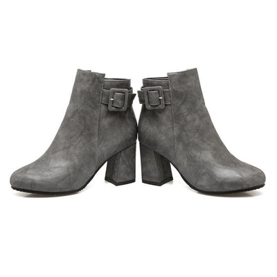 Outta Town Grey Block Heel Ankle Boots - Fashion Genie Boutique