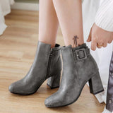 Outta Town Grey Block Heel Ankle Boots - Fashion Genie Boutique