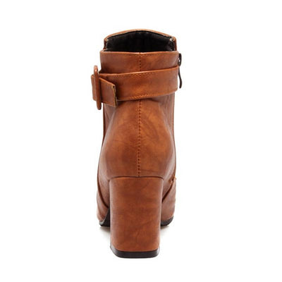 Outta Town Brown Block Heel Ankle Boots - Fashion Genie Boutique