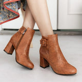 Outta Town Brown Block Heel Ankle Boots - Fashion Genie Boutique