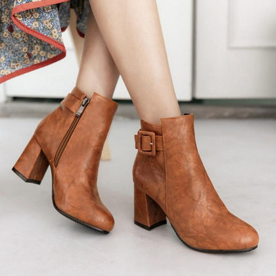 Outta Town Brown Block Heel Ankle Boots - Fashion Genie Boutique