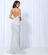 Goal Digger Silver Sequin Fishtail Maxi Dress - Fashion Genie Boutique
