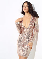 Honey Crush Rose Gold Sequin Long Sleeve Mini Dress - Fashion Genie Boutique