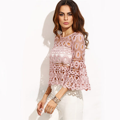 Bell Me Pink Crochet Flare Sleeve Top - Fashion Genie Boutique