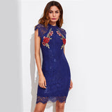 Curve Appeal Blue Embroidered Lace Mini Dress - Fashion Genie Boutique