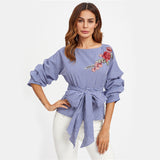 Hanky Panky Blue Tie Embroidered Wrap Front Top - Fashion Genie Boutique