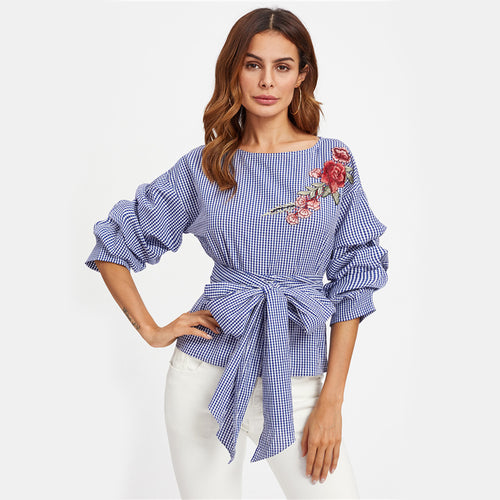 Hanky Panky Blue Tie Embroidered Wrap Front Top - Fashion Genie Boutique