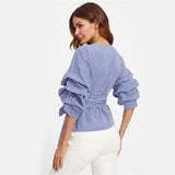 Hanky Panky Blue Tie Embroidered Wrap Front Top - Fashion Genie Boutique