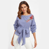 Hanky Panky Blue Tie Embroidered Wrap Front Top - Fashion Genie Boutique