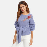 Hanky Panky Blue Tie Embroidered Wrap Front Top - Fashion Genie Boutique
