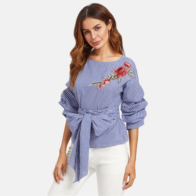 Hanky Panky Blue Tie Embroidered Wrap Front Top - Fashion Genie Boutique