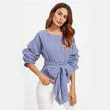Hanky Panky Blue Tie Embroidered Wrap Front Top - Fashion Genie Boutique
