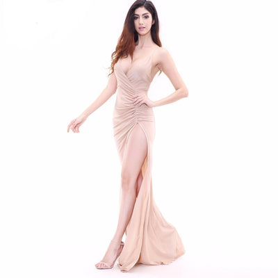 Tropicool Nude Spilt Maxi Dress - Fashion Genie Boutique