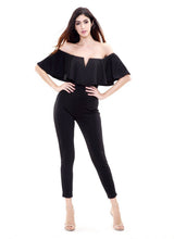 On Frill Alert Black Frill Bardot Jumpsuit - Fashion Genie Boutique