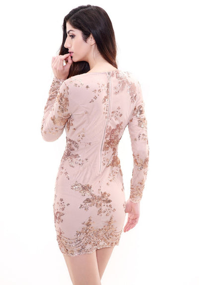 No Surprises Rose Gold Long Sleeved Sequin Mini Dress - Fashion Genie Boutique