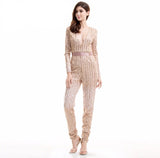 Go Gorgeous Gold Striped Sequined V-Neck Jumpsuit - Fashion Genie Boutique