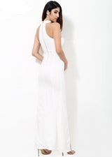 Lanchana White Strapless Choker Neck Split Maxi Dress - Fashion Genie Boutique