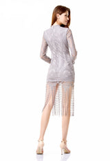 Sweet Like Honey Grey Long Sleeved Fringed Hem Mini Dress - Fashion Genie Boutique