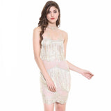 Hailie Gold & Nude Fringe Panel Mini Dress - Fashion Genie Boutique