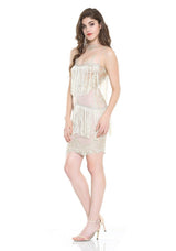 Hailie Gold & Nude Fringe Panel Mini Dress - Fashion Genie Boutique