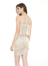 Hailie Gold & Nude Fringe Panel Mini Dress - Fashion Genie Boutique