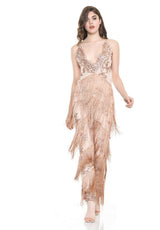 Gold Beauty Rose Gold Sequin Tassel Jumpsuit - Fashion Genie Boutique