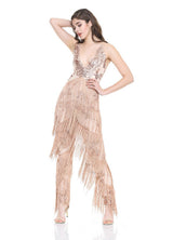 Gold Beauty Rose Gold Sequin Tassel Jumpsuit - Fashion Genie Boutique