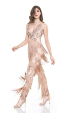 Gold Beauty Rose Gold Sequin Tassel Jumpsuit - Fashion Genie Boutique