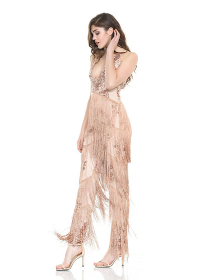 Gold Beauty Rose Gold Sequin Tassel Jumpsuit - Fashion Genie Boutique