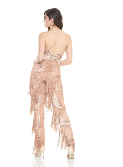 Gold Beauty Rose Gold Sequin Tassel Jumpsuit - Fashion Genie Boutique