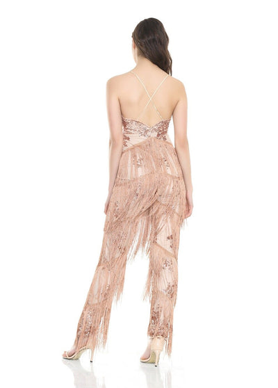 Gold Beauty Rose Gold Sequin Tassel Jumpsuit - Fashion Genie Boutique