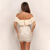 Avani Gold Embroidered Bardot Mini Dress - Fashion Genie Boutique