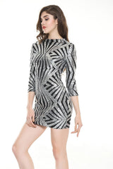Midnight Wishes Silver & Black Glitter Long Sleeve Mini Party Dress - Fashion Genie Boutique