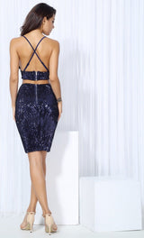 Strut And Slay Navy Sequin Bralet & Mini Skirt Co-Ord - Fashion Genie Boutique