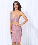 Strut And Slay Pink Sequin Bralet & Mini Skirt Co-Ord - Fashion Genie Boutique