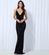 Goal Digger Black Embellished Sequin Maxi Party Gown Dress - Fashion Genie Boutique