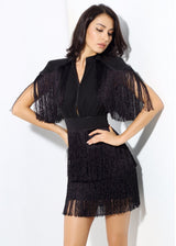Simple Things Black Fringed Shoulder Mini Dress - Fashion Genie Boutique