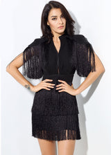 Simple Things Black Fringed Shoulder Mini Dress - Fashion Genie Boutique