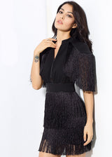 Simple Things Black Fringed Shoulder Mini Dress - Fashion Genie Boutique