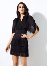Simple Things Black Fringed Shoulder Mini Dress - Fashion Genie Boutique