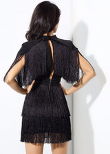 Simple Things Black Fringed Shoulder Mini Dress - Fashion Genie Boutique