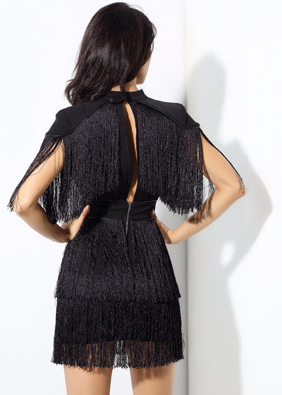 Simple Things Black Fringed Shoulder Mini Dress - Fashion Genie Boutique