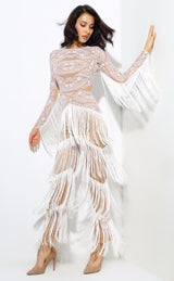 Confessions White Long Sleeved Tassel Fringed Jumpsuit - Fashion Genie Boutique