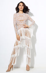 Confessions White Long Sleeved Tassel Fringed Jumpsuit - Fashion Genie Boutique