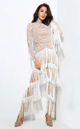 Confessions White Long Sleeved Tassel Fringed Jumpsuit - Fashion Genie Boutique