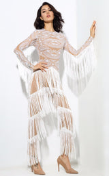 Confessions White Long Sleeved Tassel Fringed Jumpsuit - Fashion Genie Boutique