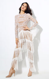Confessions White Long Sleeved Tassel Fringed Jumpsuit - Fashion Genie Boutique