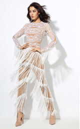 Confessions White Long Sleeved Tassel Fringed Jumpsuit - Fashion Genie Boutique